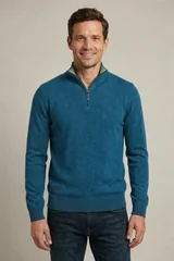 6th Sense Harry 1/4 Zip Sweater - Petrol Blue - XL