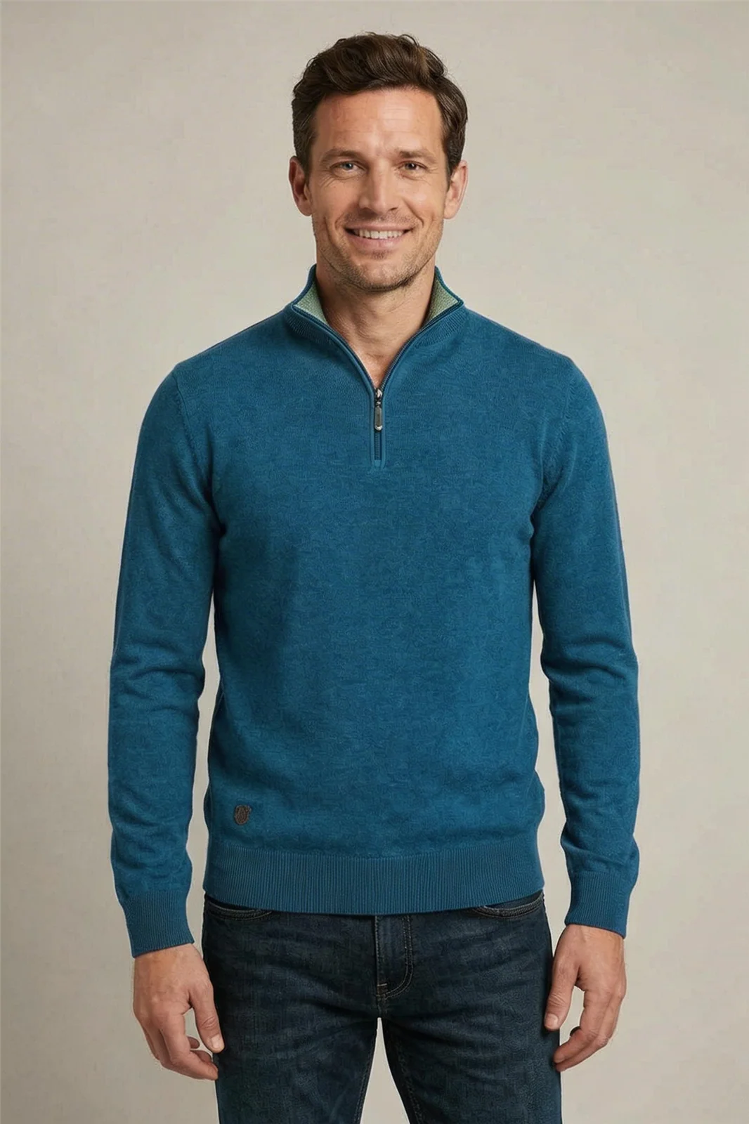 6th Sense Harry 1/4 Zip Sweater - Petrol Blue - XL