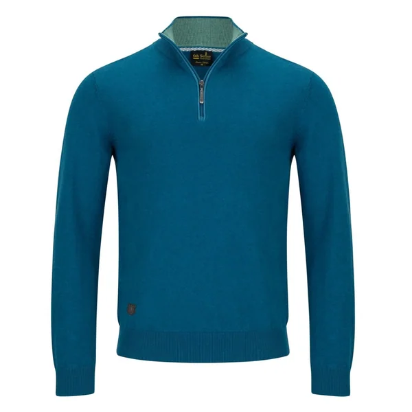 6th Sense Harry 1/4 Zip Sweater - Petrol Blue - XL