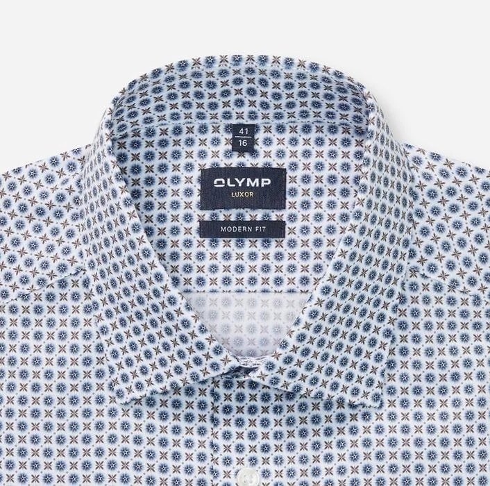 Olymp Olymp Printed Business Shirt - Blue - 16