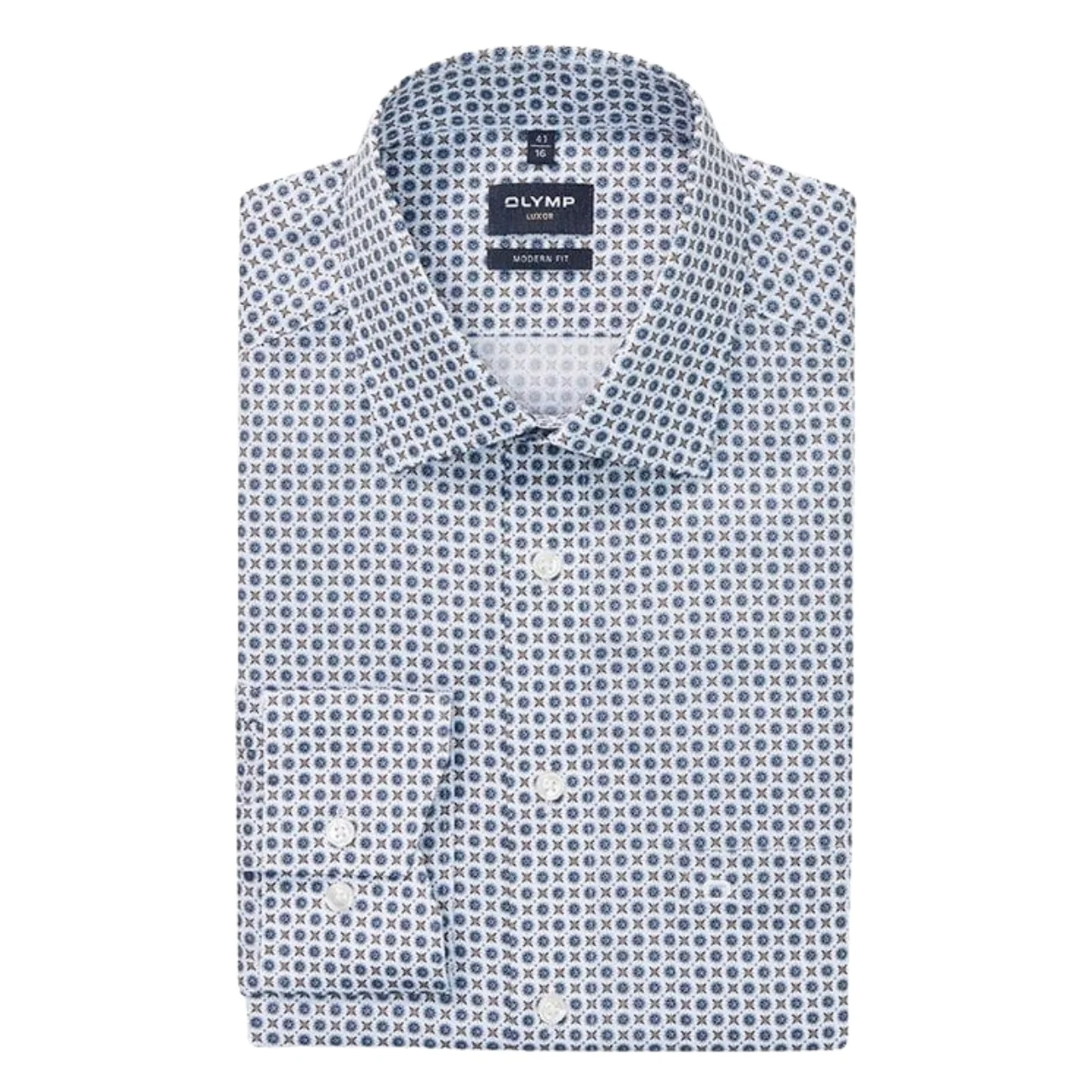 Olymp Olymp Printed Business Shirt - Blue - 16