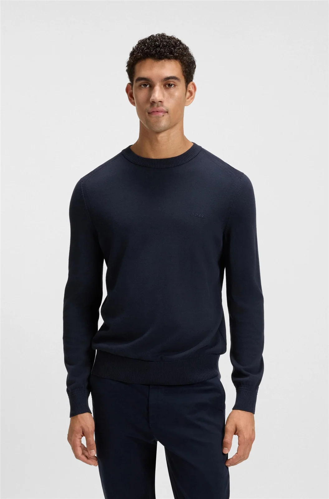 Boss Asac_C Knitted-Cotton Sweater - Navy - M