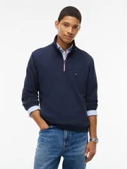 Tommy Hilfiger Rwb Tipping Terry Zip Neck Swearshirt - Navy - M
