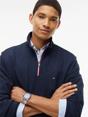 Tommy Hilfiger Rwb Tipping Terry Zip Neck Swearshirt - Navy - M