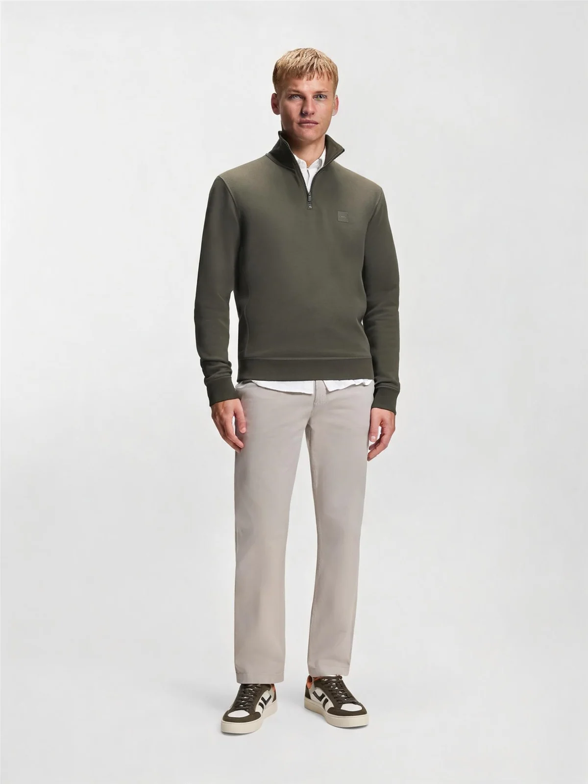 Boss Zetrust Cotton-Terry Half Zip Sweatshirt - Mushroom - M