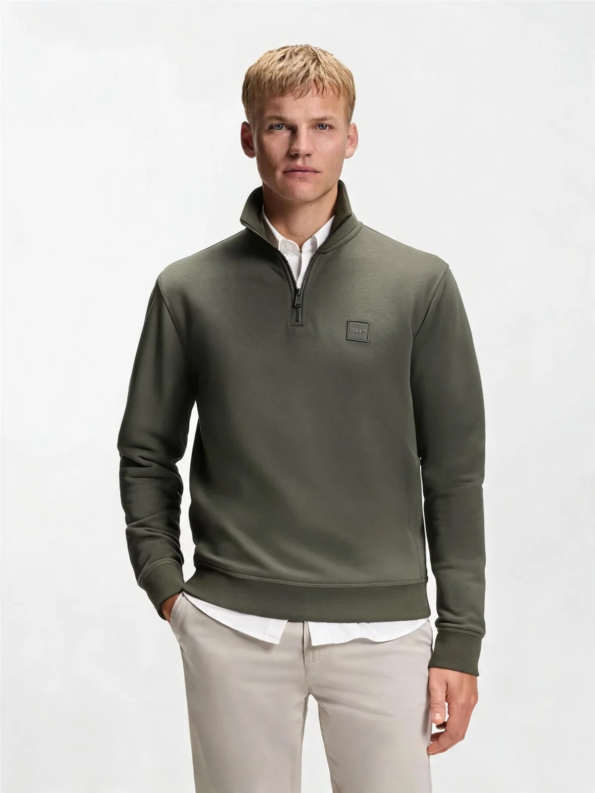 Boss Zetrust Cotton-Terry Half Zip Sweatshirt - Mushroom - M