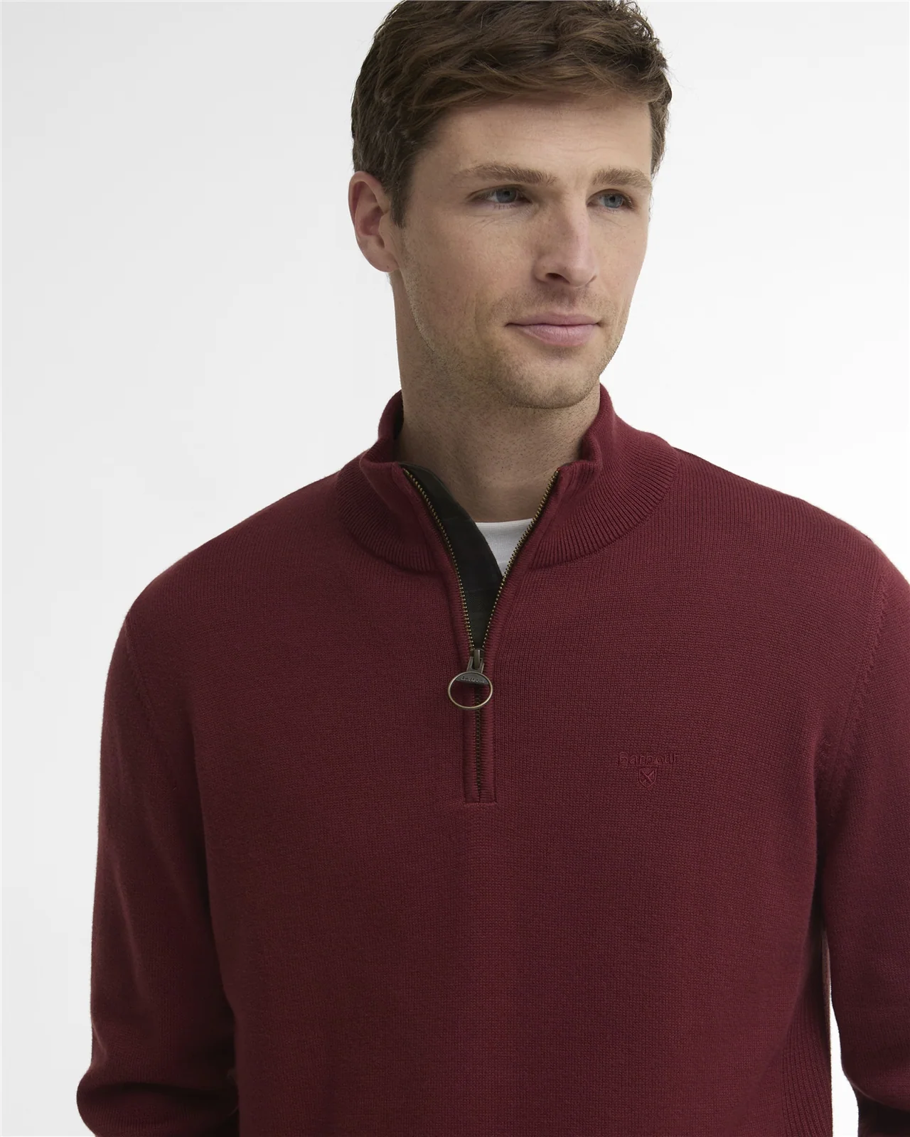 Barbour Cotton Half Zip Knitted Jumper - Orange - L