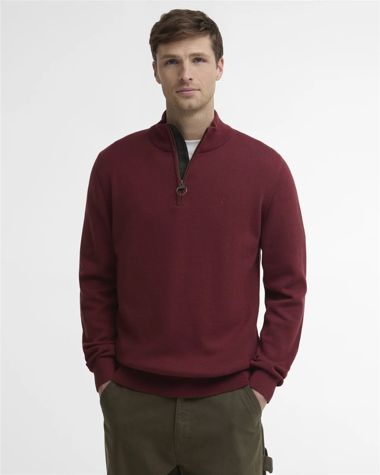 Barbour Cotton Half Zip Knitted Jumper - Orange - L