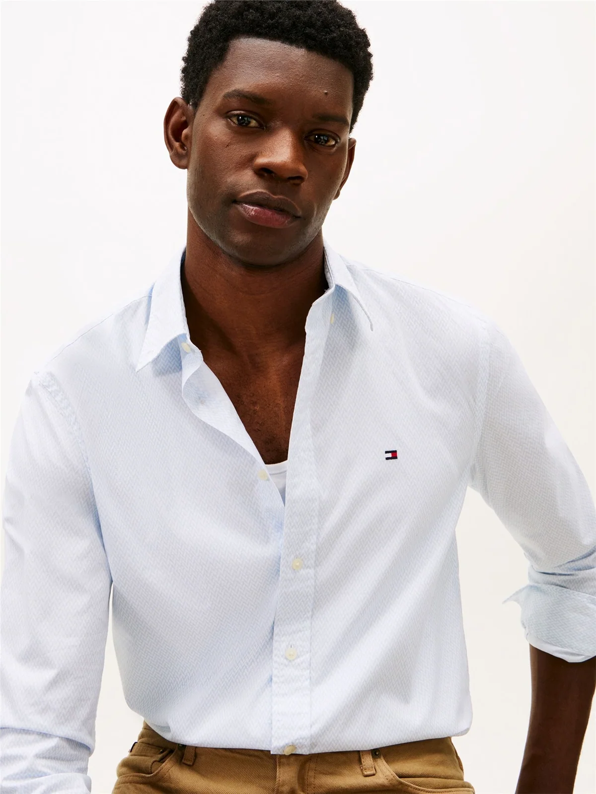 Tommy Hilfiger Flex Poplin Small Logo Shirt - Blue - L