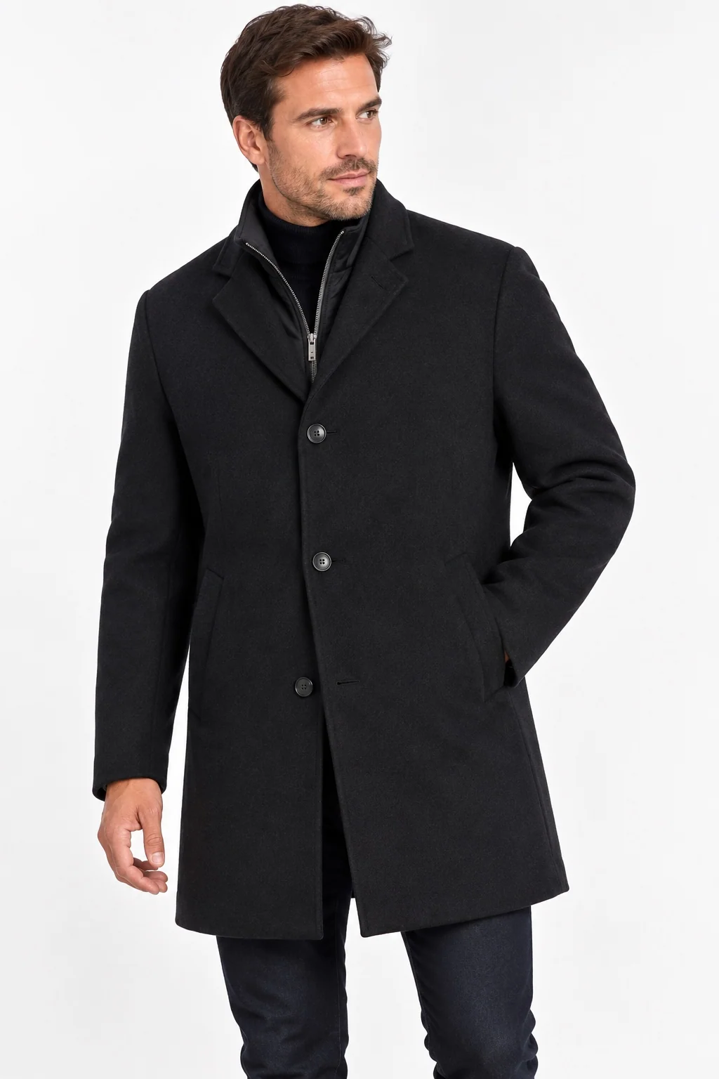 Bugatti Mens Wool Overcoat with Padded Vest - Navy - 40R
