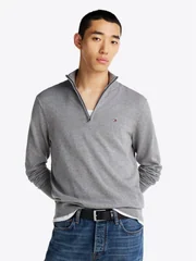 Tommy Hilfiger Quarter-Zip Mock Neck Jumper - Grey - XL