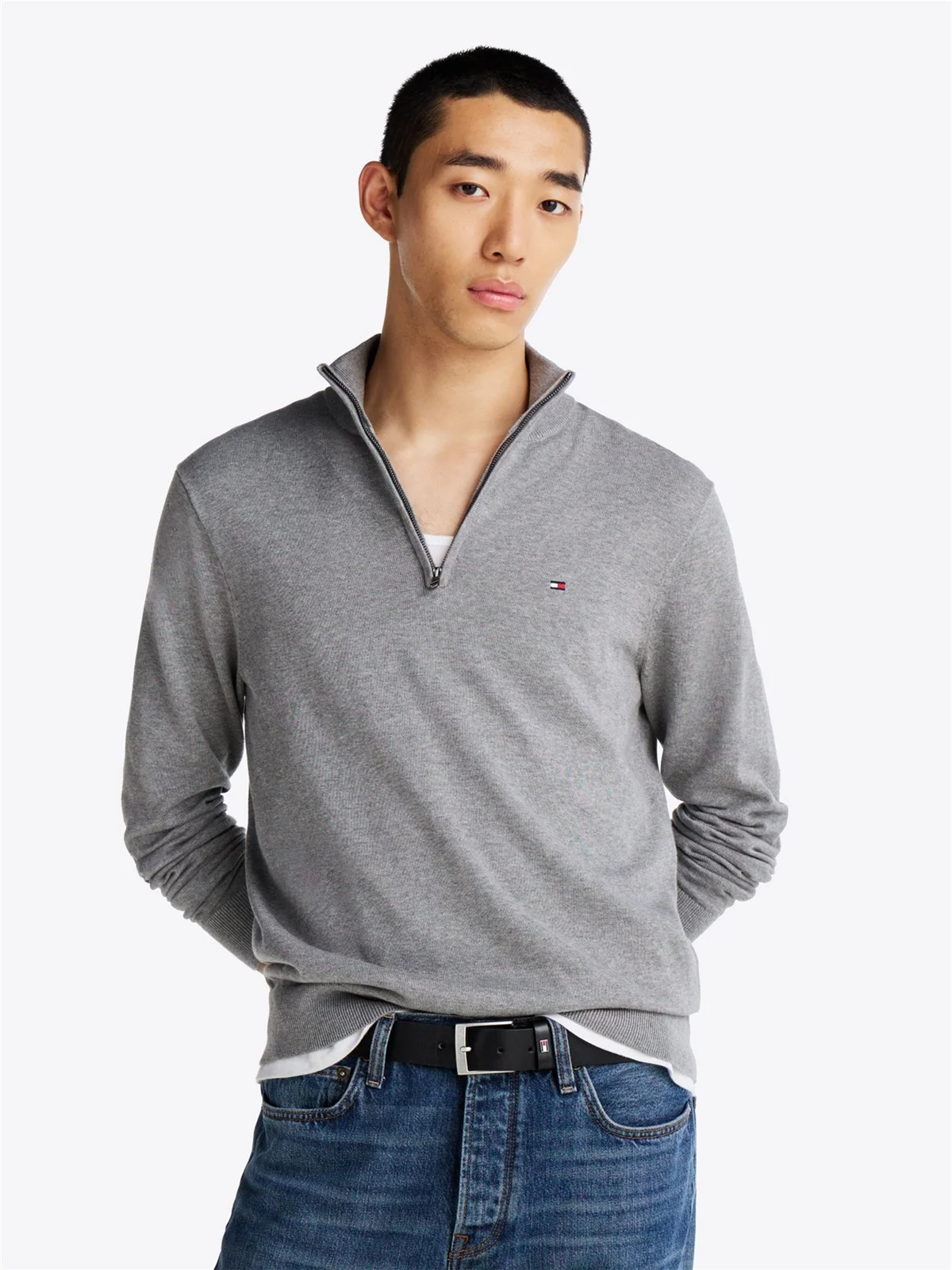 Tommy Hilfiger Quarter-Zip Mock Neck Jumper - Grey - XL