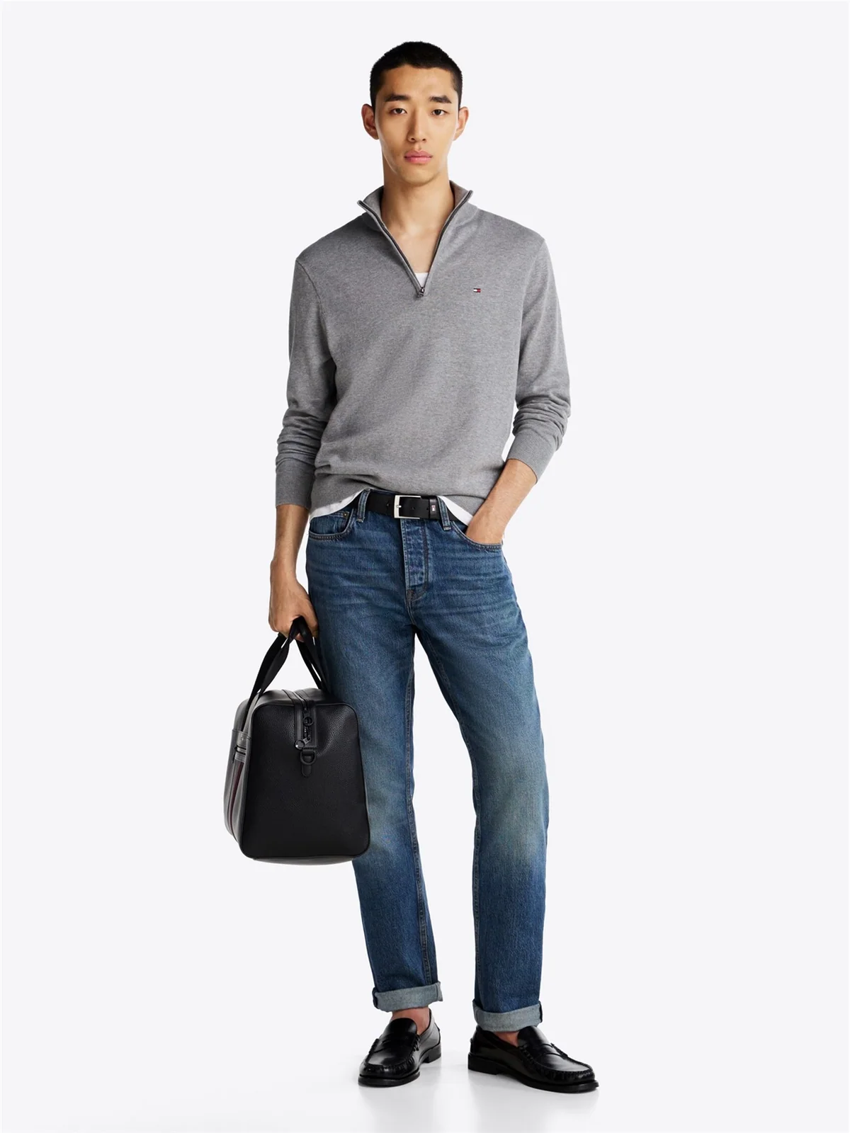 Tommy Hilfiger Quarter-Zip Mock Neck Jumper - Grey - XL
