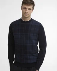 Barbour Mineral Tartan Crew Neck Jumper - Navy - XL