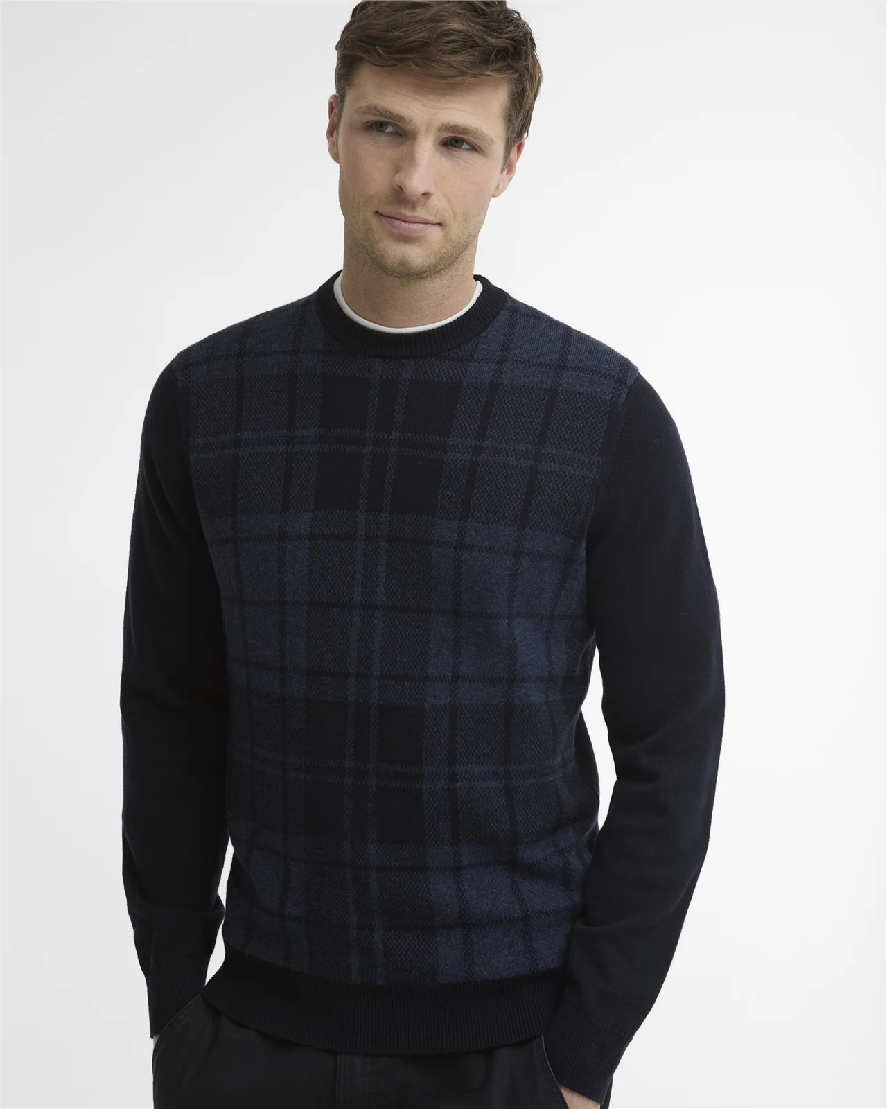 Barbour Mineral Tartan Crew Neck Jumper - Navy - XL