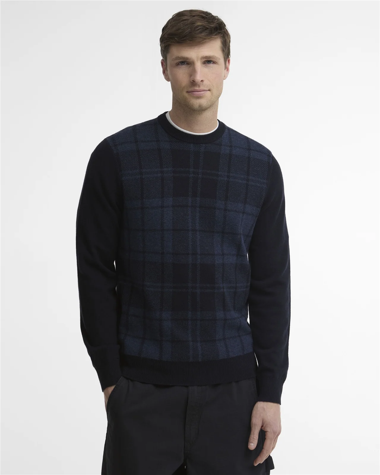 Barbour Mineral Tartan Crew Neck Jumper - Navy - XL