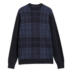 Barbour Mineral Tartan Crew Neck Jumper - Navy - XL