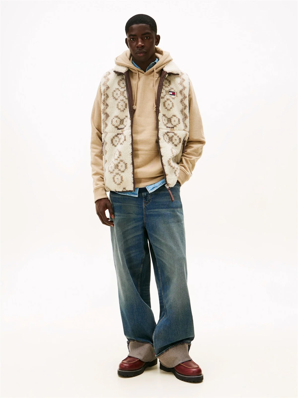 Tommy Jeans Teddy Fleece Zip Up Vest - Beige - S