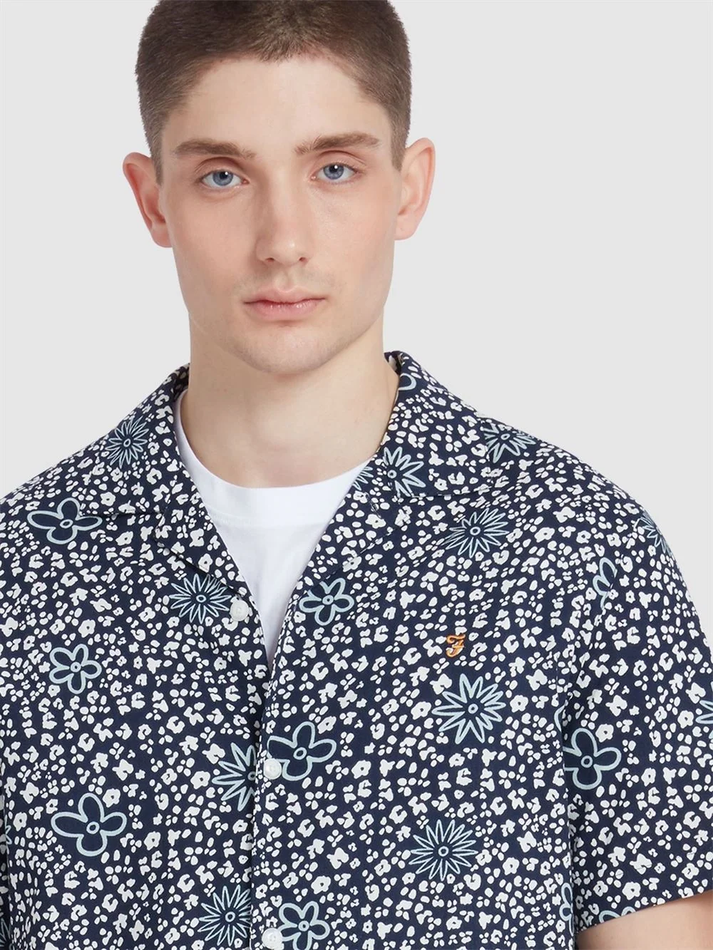 Farah Landon Short Sleeve Print Revere Shirt - Navy - L