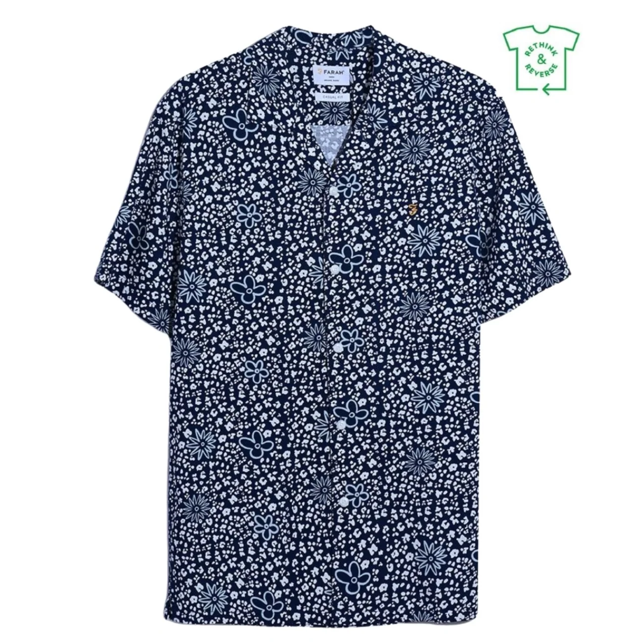 Farah Landon Short Sleeve Print Revere Shirt - Navy - L
