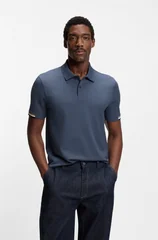 Boss Parlay Interlock-cotton Polo Shirt- Blue - XL