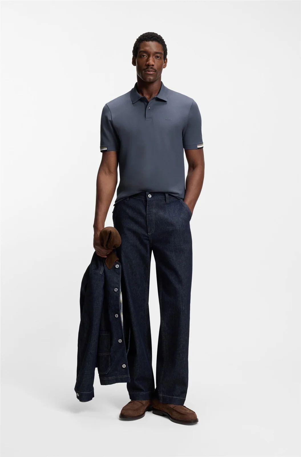 Boss Parlay Interlock-cotton Polo Shirt- Blue - XL