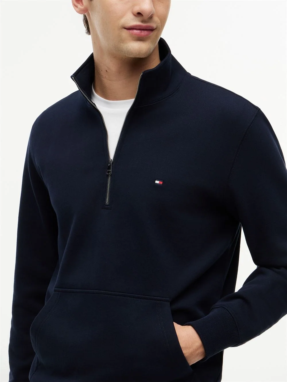 Tommy Hilfiger Flag Embroidery Terry Quarter-Zip Jumper - Navy - S
