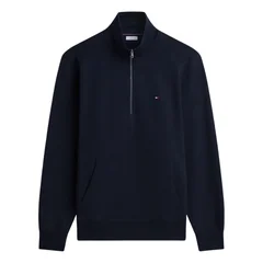 Tommy Hilfiger Flag Embroidery Terry Quarter-Zip Jumper - Navy - S