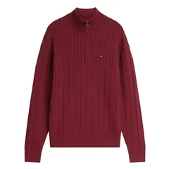 Tommy Hilfiger Classic Cable Knit Quarter-Zip Jumper - Wine - XL