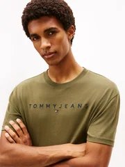 Tommy Jeans Linear Logo Embroidery T-Shirt - Green - XS