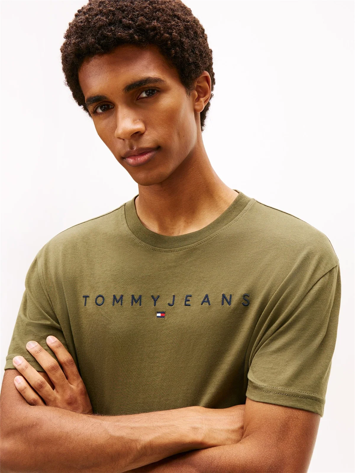 Tommy Jeans Linear Logo Embroidery T-Shirt - Green - XS