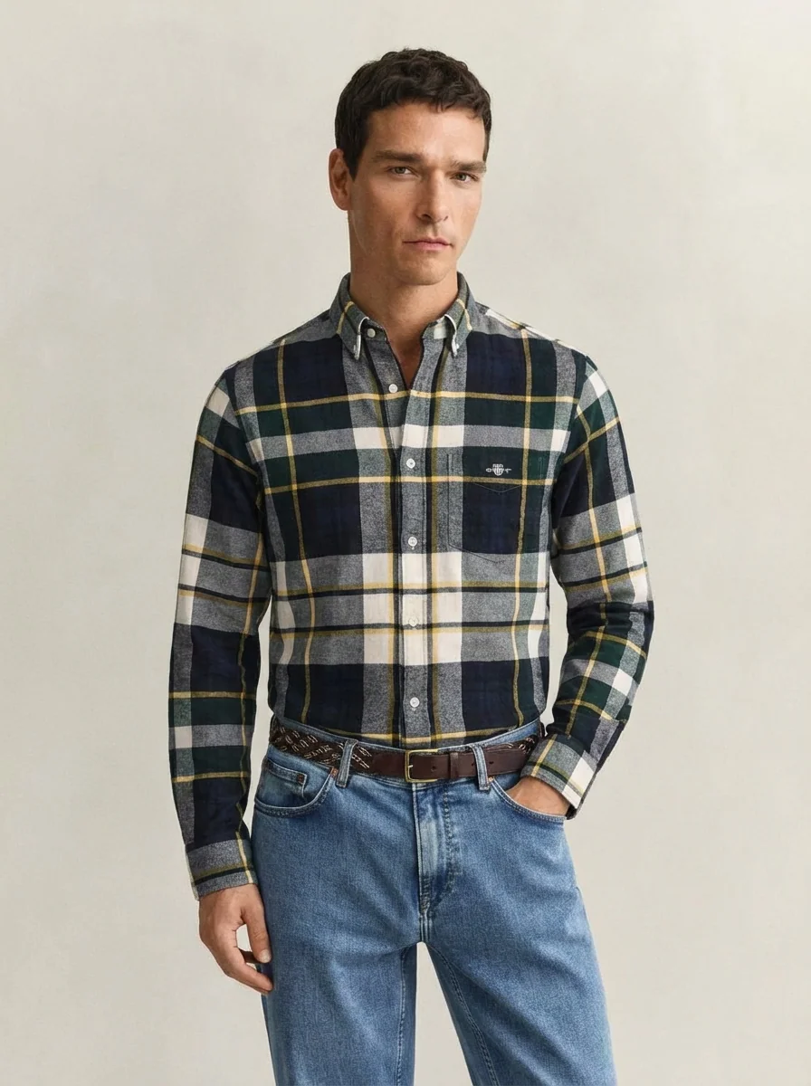 Gant Flannel Check Shirt - Green - L