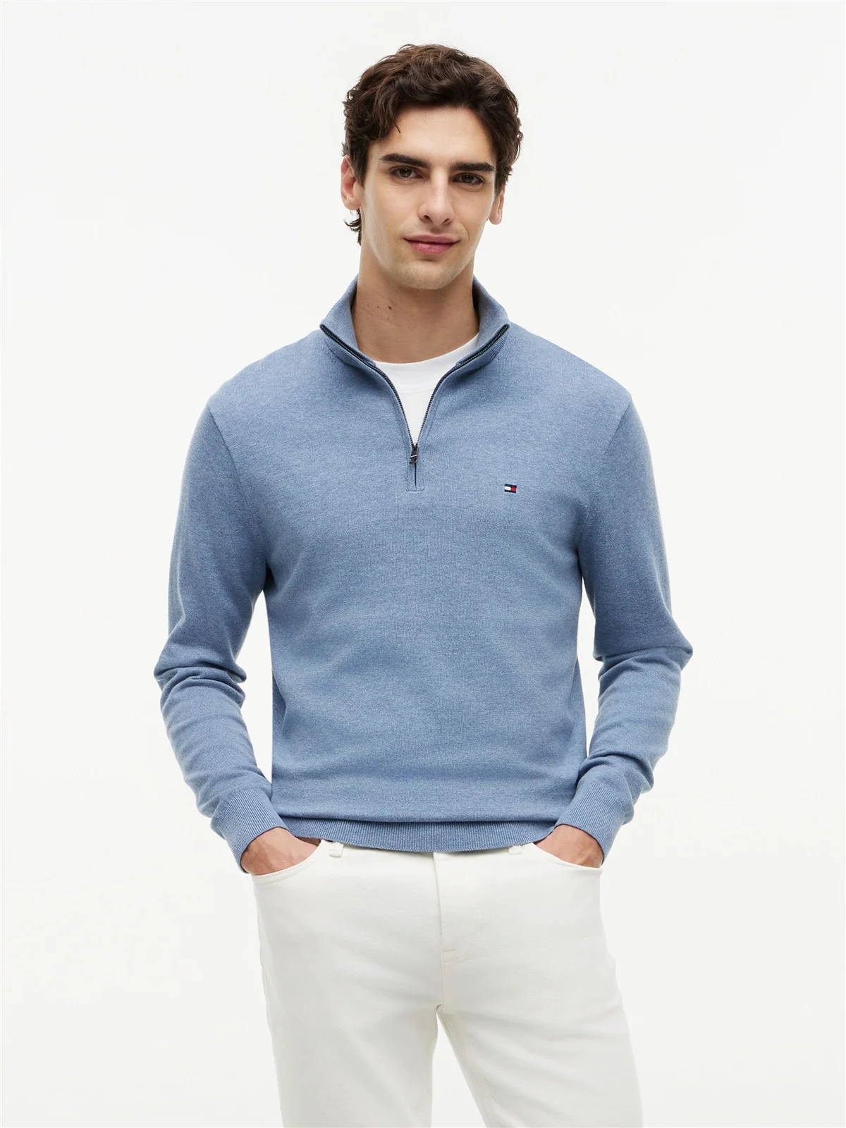 Tommy Hilfiger Flag Embroidery Quarter-Zip Jumper - Blue - 2XL