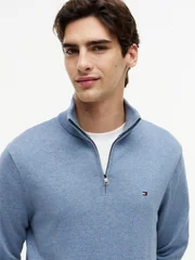 Tommy Hilfiger Flag Embroidery Quarter-Zip Jumper - Blue - 2XL