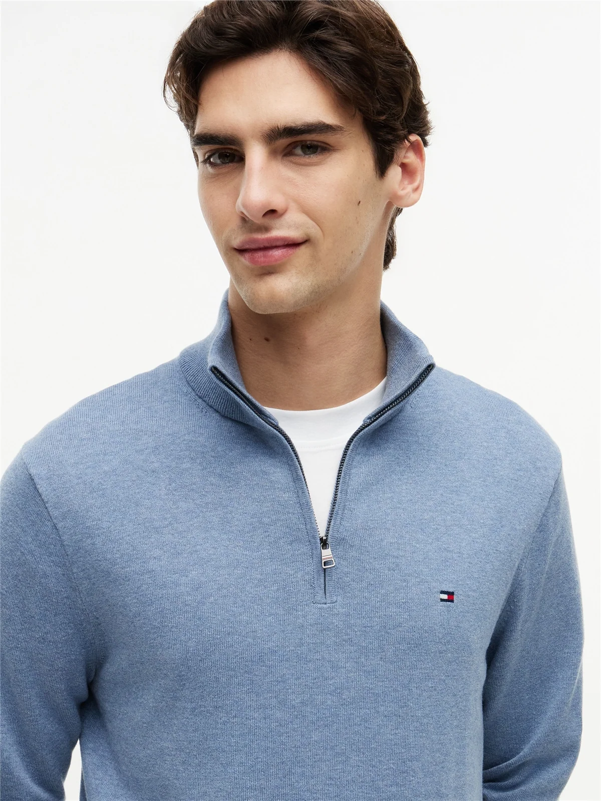 Tommy Hilfiger Flag Embroidery Quarter-Zip Jumper - Blue - 2XL