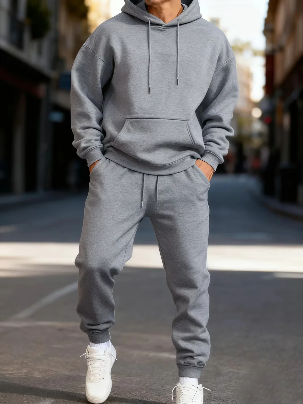Man's Hoodie Set Winter Solid Color Two Pices Sets Long-Length Street Clothes Casual Sports Sweatpant Hoody Unisex Fashion Suit