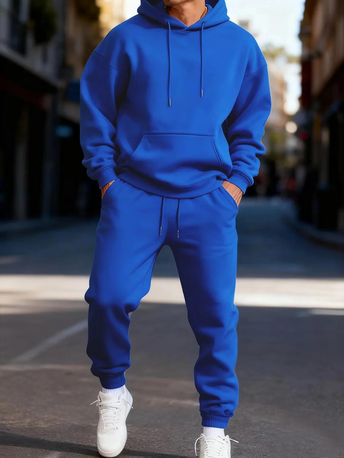 Man's Hoodie Set Winter Solid Color Two Pices Sets Long-Length Street Clothes Casual Sports Sweatpant Hoody Unisex Fashion Suit