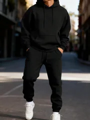 Man's Hoodie Set Winter Solid Color Two Pices Sets Long-Length Street Clothes Casual Sports Sweatpant Hoody Unisex Fashion Suit
