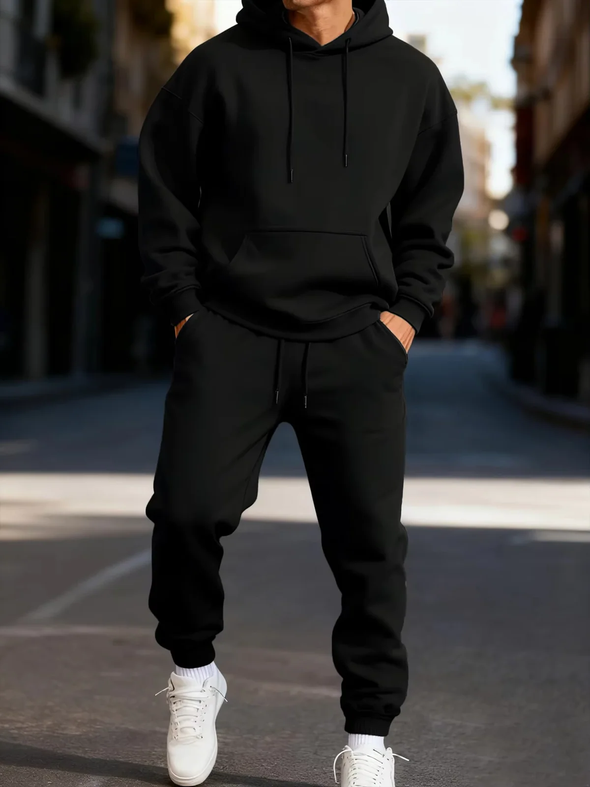Man's Hoodie Set Winter Solid Color Two Pices Sets Long-Length Street Clothes Casual Sports Sweatpant Hoody Unisex Fashion Suit