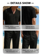 Men's Outfit Set Cuban Collar Short Sleeve Button Shirt Wide Leg Pants Street Style Summer Resort Casual Wear