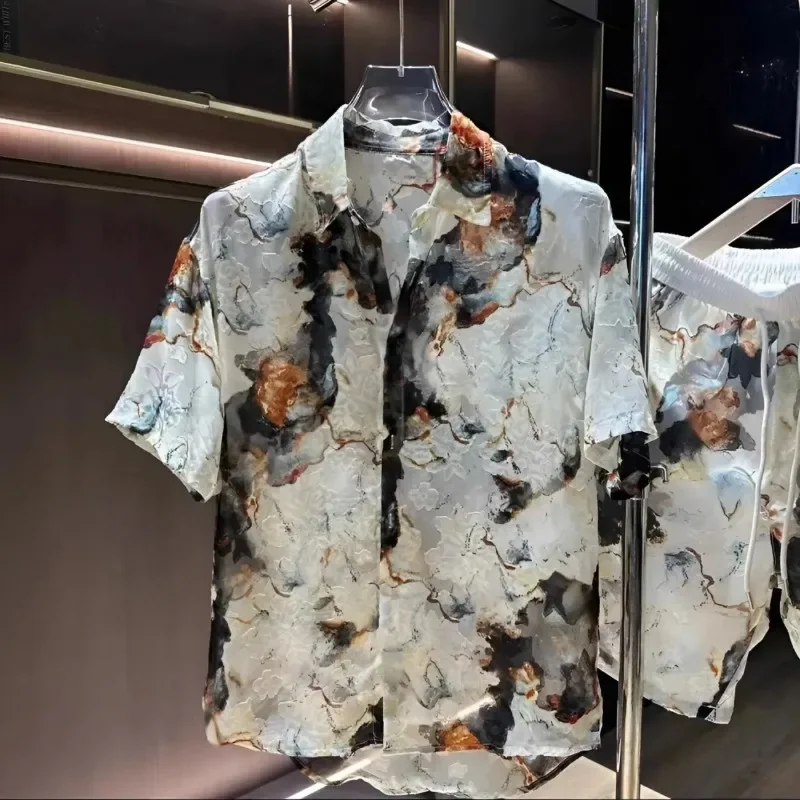 Fashionable And Casual Men's New High-end Trendy Printed Shorts And Shirts Two-piece Trendy Casual Suit
