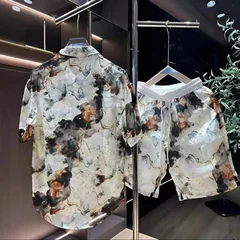 Fashionable And Casual Men's New High-end Trendy Printed Shorts And Shirts Two-piece Trendy Casual Suit