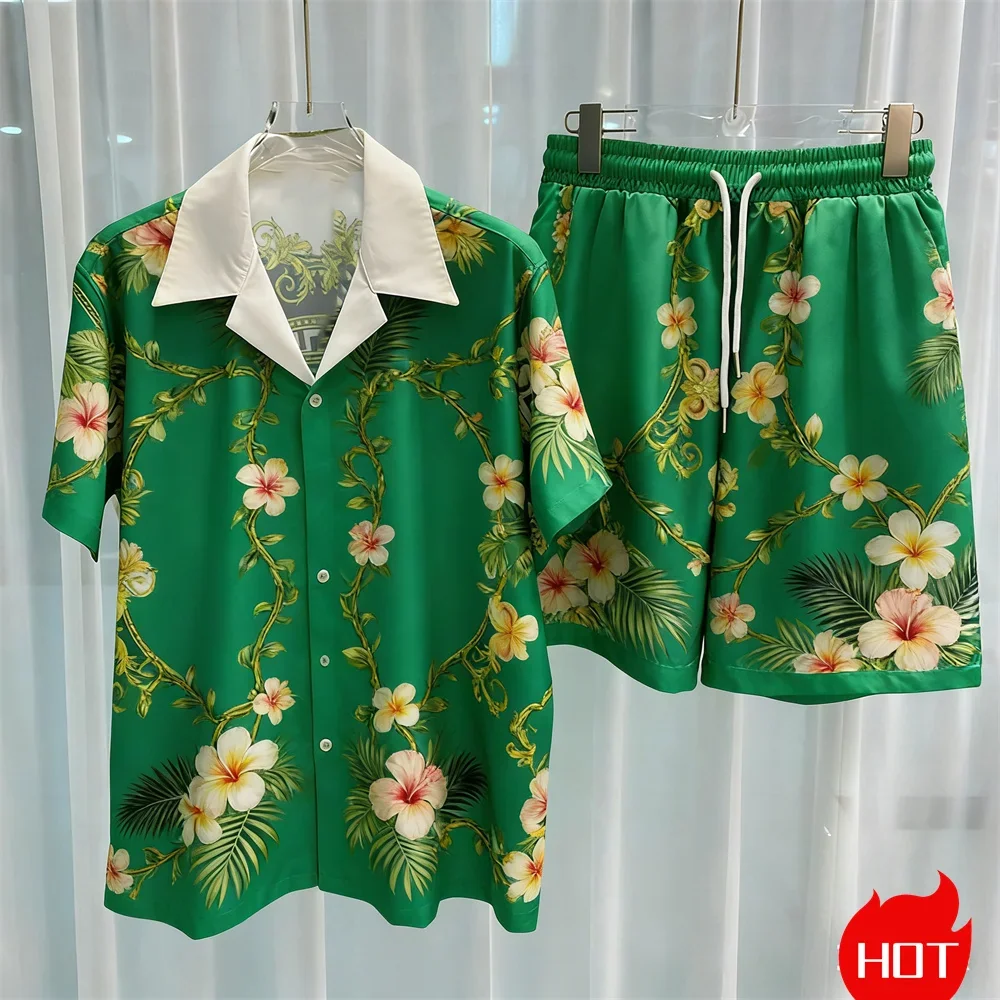 Summer Men's Shirt Sets 3D Coconut Tree Polyester Two Piece Shirt Set Hawaiian Shirt Vacation Mens Shirt Set Casual Y2k Clothing