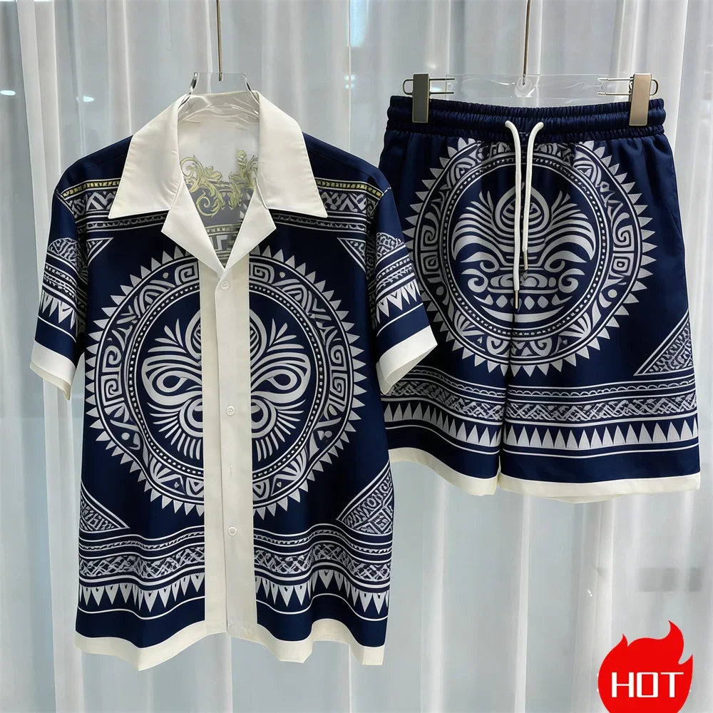 Summer Men's Shirt Sets 3D Coconut Tree Polyester Two Piece Shirt Set Hawaiian Shirt Vacation Mens Shirt Set Casual Y2k Clothing