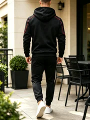 Men's Full Zip Hooded Tracksuit 2 Piece Fleece Jacket Jogger Pants Zipper Pockets Contrast Stitch Casual Streetwear Autumn