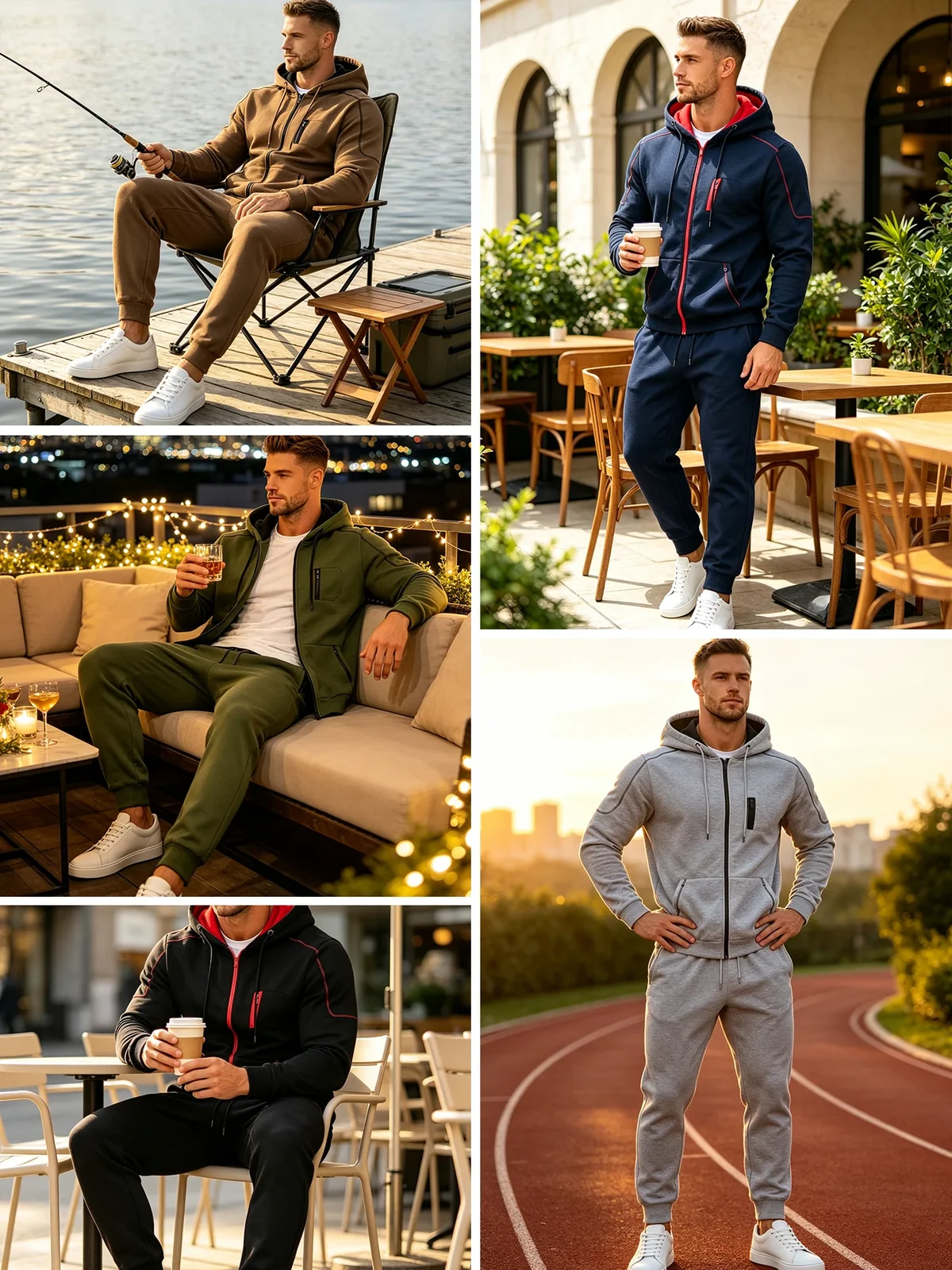 Men's Full Zip Hooded Tracksuit 2 Piece Fleece Jacket Jogger Pants Zipper Pockets Contrast Stitch Casual Streetwear Autumn
