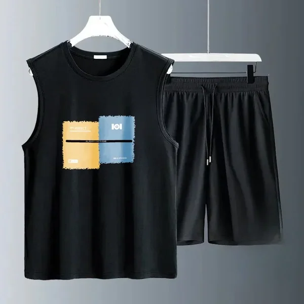 2026 Summer Tank top Set Casual Breathable 2 Piece T-shirt+Shorts Suit Men Tracksuit Loose Vest Jogging Sleeveless Men's Sets