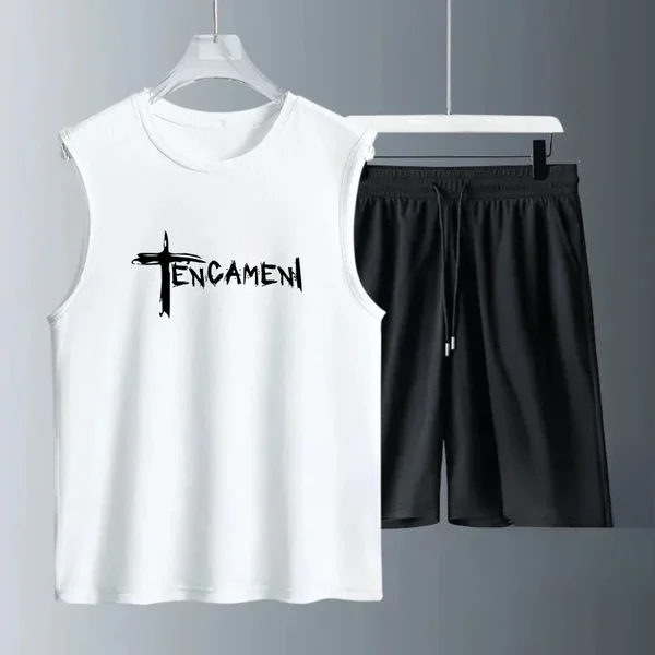 Men's Tank Top Sets 2026 Summer Quick drying beach Breathable men's tracksuit running sports seaside oversize Two-piece sets
