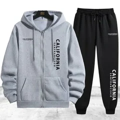 Tracksuit Men's Printing Casual Zip Hooded Sweatshirts Coat Outdoors Sports Jogging Man Clothing Autumn Winter Single Tops Pants