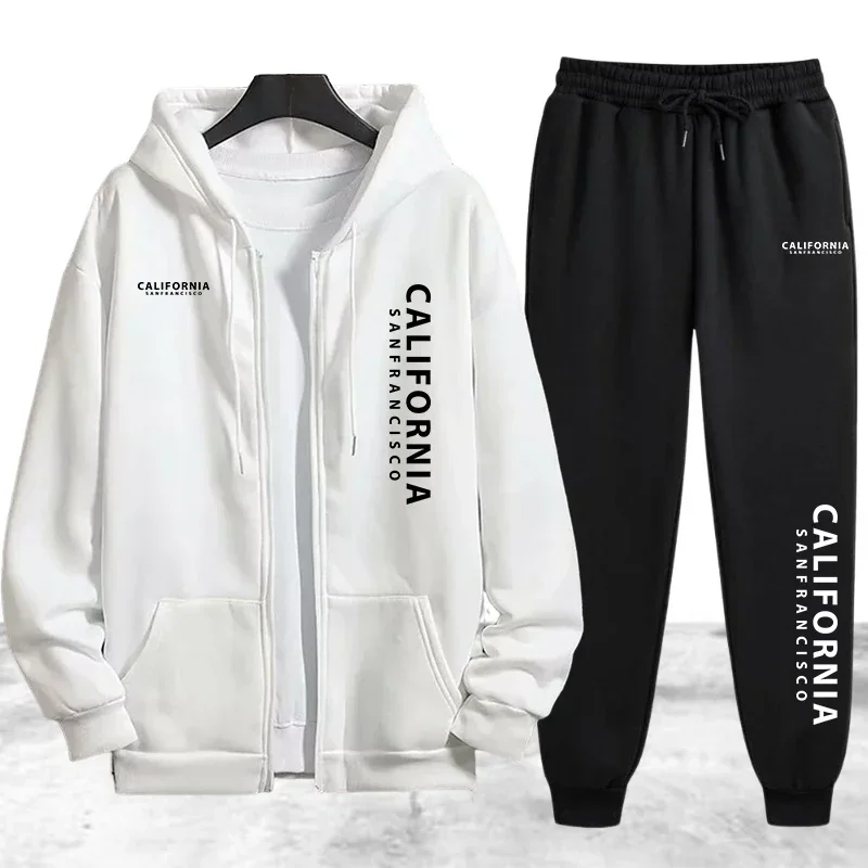 Tracksuit Men's Printing Casual Zip Hooded Sweatshirts Coat Outdoors Sports Jogging Man Clothing Autumn Winter Single Tops Pants
